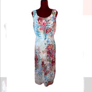 Tacera Large Floral White Sleeveless Tie Waist Maxi Dress